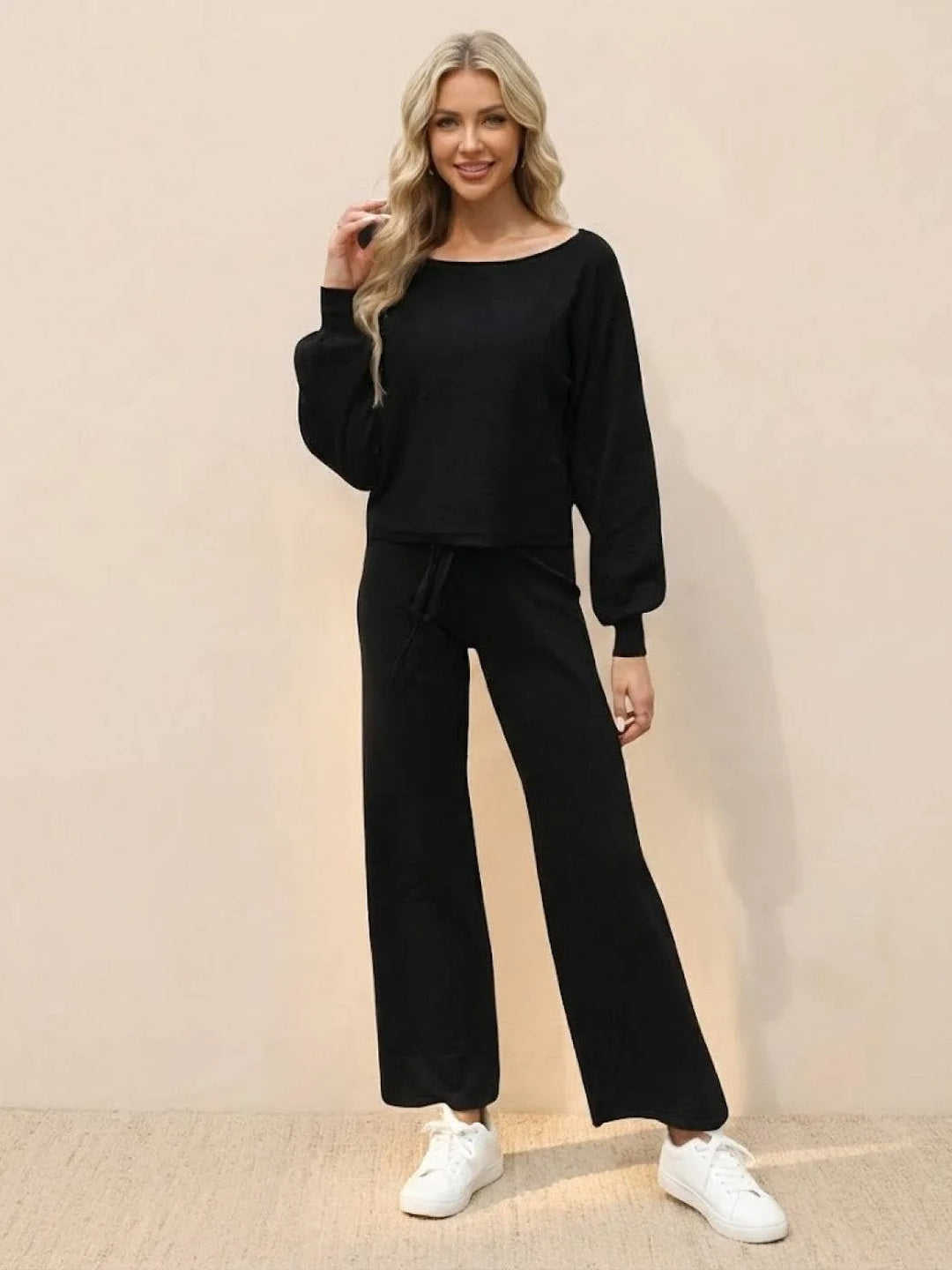 Women's Cropped Winter Sweatshirt and Wide-Leg Pants Lounge Set