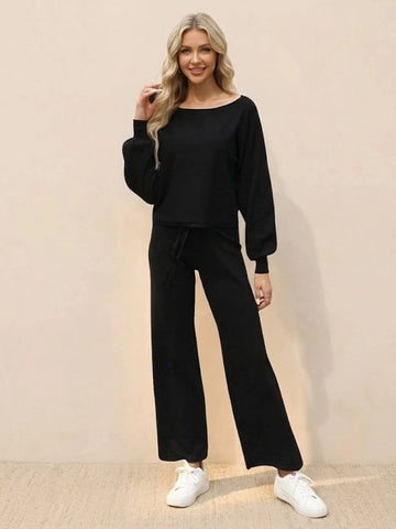 Women's Cropped Winter Sweatshirt and Wide-Leg Pants Lounge Set