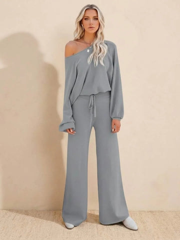 Women's Cropped Winter Sweatshirt and Wide-Leg Pants Lounge Set