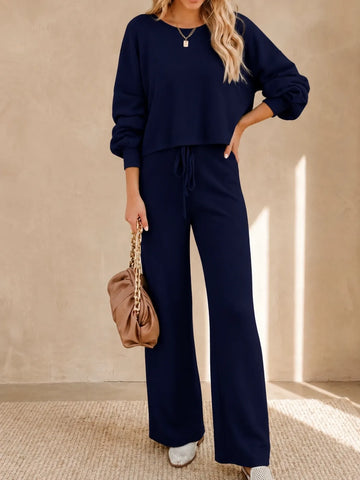 Women's Cropped Winter Sweatshirt and Wide-Leg Pants Lounge Set