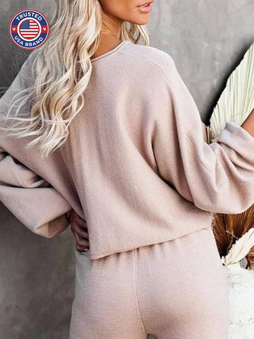 Women's Cropped Winter Sweatshirt and Wide-Leg Pants Lounge Set