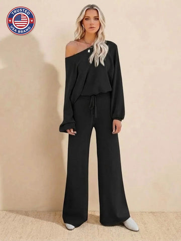 Women's Cropped Winter Sweatshirt and Wide-Leg Pants Lounge Set