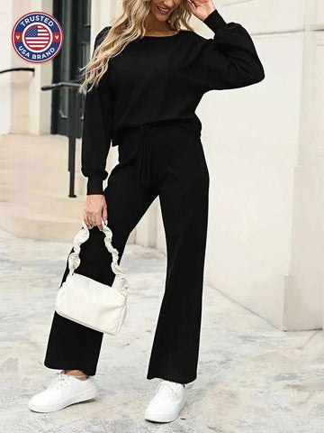 Women's Cropped Winter Sweatshirt and Wide-Leg Pants Lounge Set