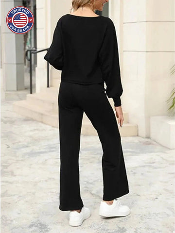 Women's Cropped Winter Sweatshirt and Wide-Leg Pants Lounge Set