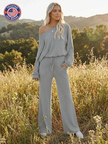 Women's Cropped Winter Sweatshirt and Wide-Leg Pants Lounge Set