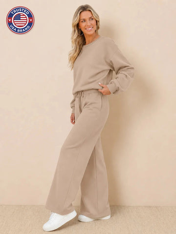 Women's Cropped Winter Sweatshirt and Wide-Leg Pants Lounge Set