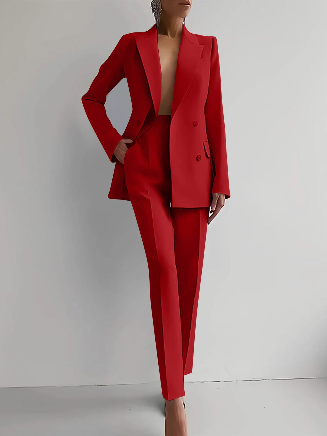 Women's Winter Double Breasted Blazer & Slim Pants Suit Set