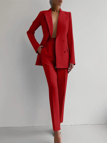 Women's Winter Double Breasted Blazer & Slim Pants Suit Set
