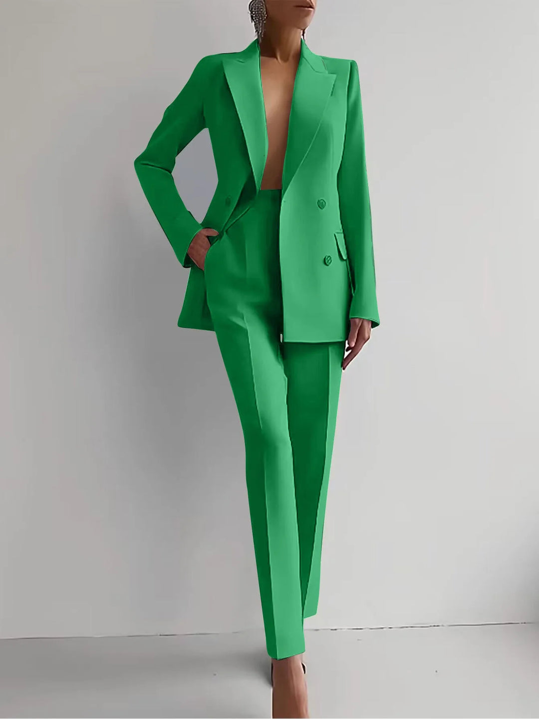 Women's Winter Double Breasted Blazer & Slim Pants Suit Set