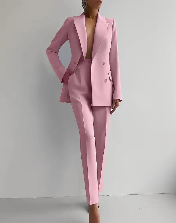 Women's Winter Double Breasted Blazer & Slim Pants Suit Set