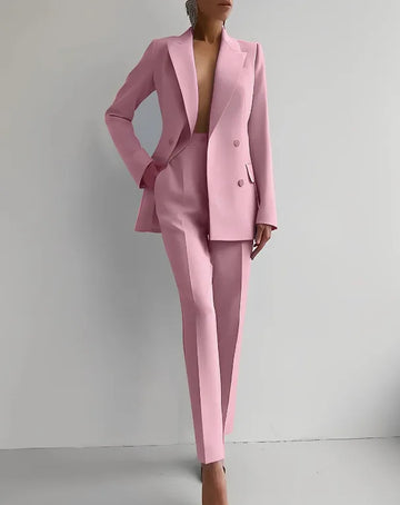 Women's Winter Double Breasted Blazer & Slim Pants Suit Set