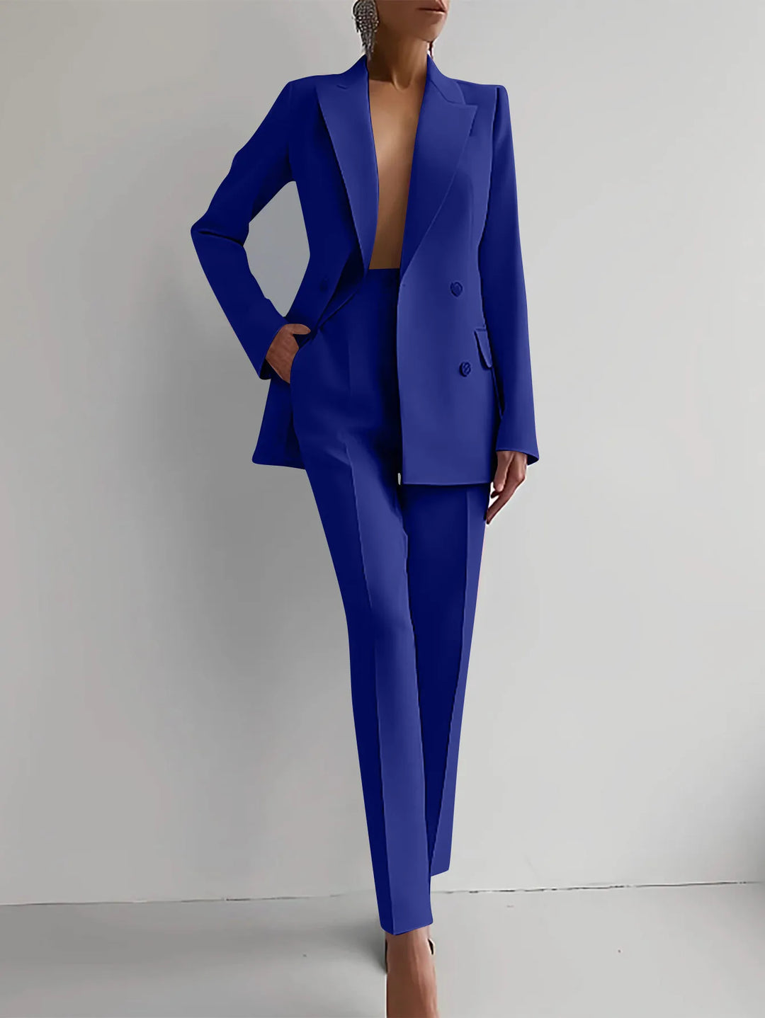 Women's Winter Double Breasted Blazer & Slim Pants Suit Set