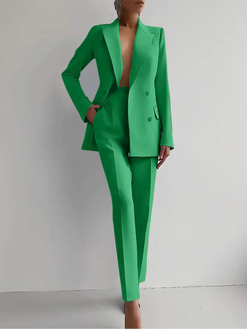 Women's Winter Double Breasted Blazer & Slim Pants Suit Set
