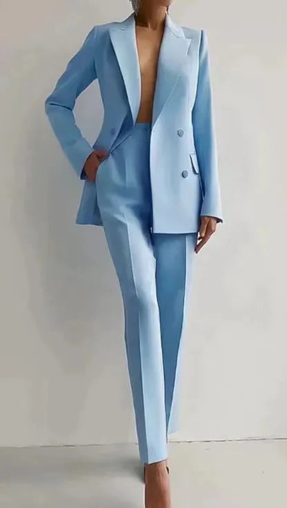 Women's Winter Double Breasted Blazer & Slim Pants Suit Set