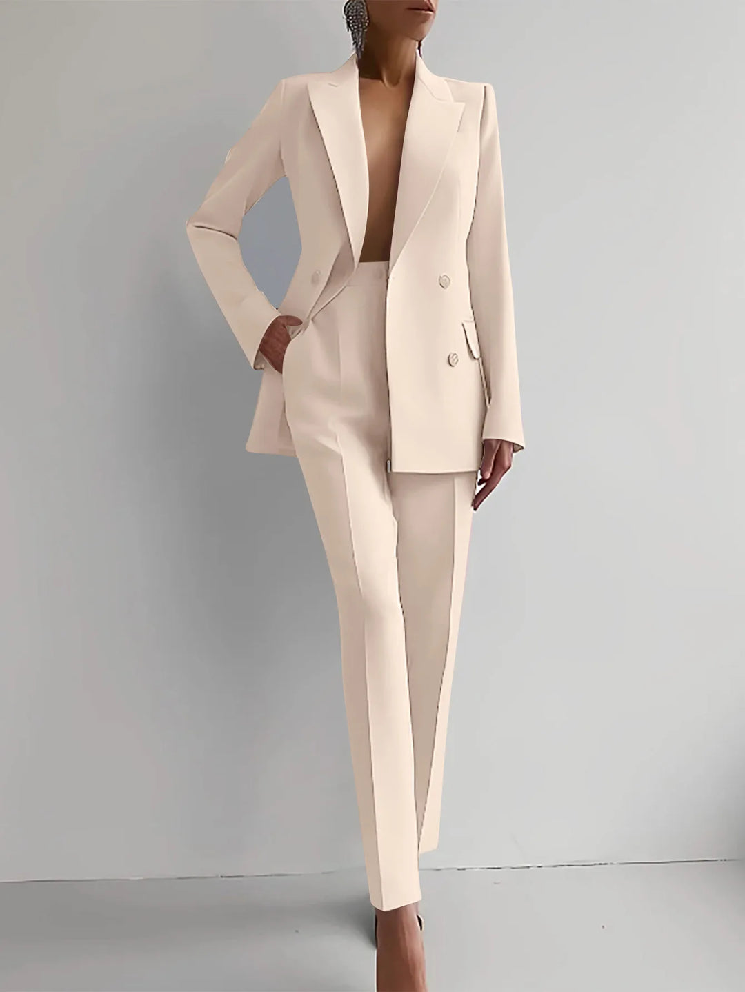 Women's Winter Double Breasted Blazer & Slim Pants Suit Set