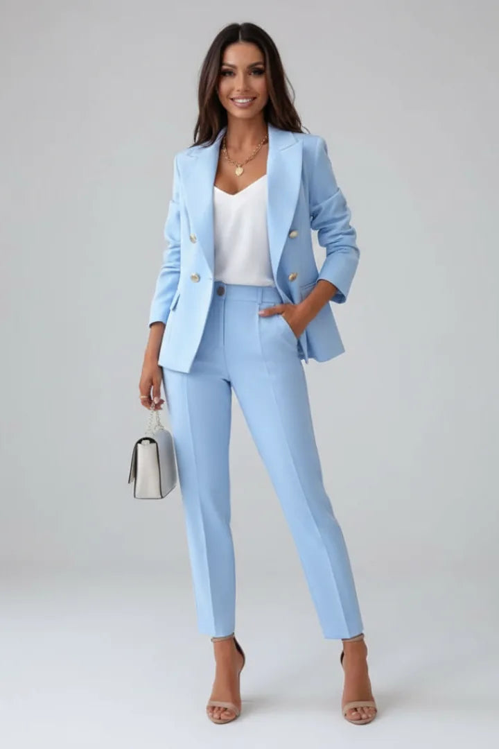 Women's Winter Double Breasted Blazer Suit Set