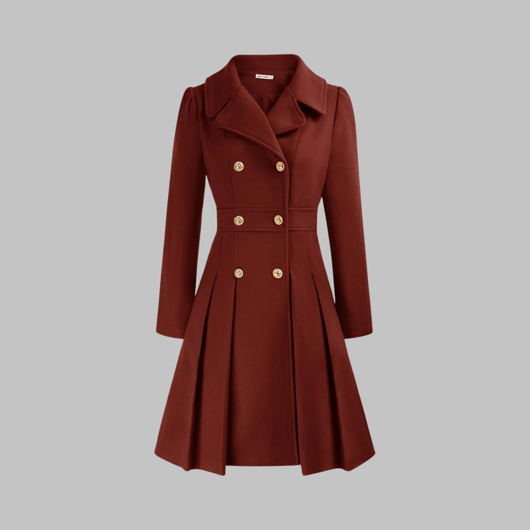 Women's double-breasted notch lapel knee winter wool coat with pleated skirt