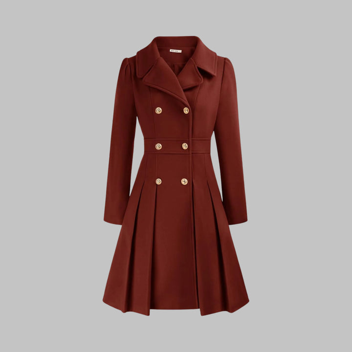Women's double-breasted notch lapel knee winter wool coat with pleated skirt