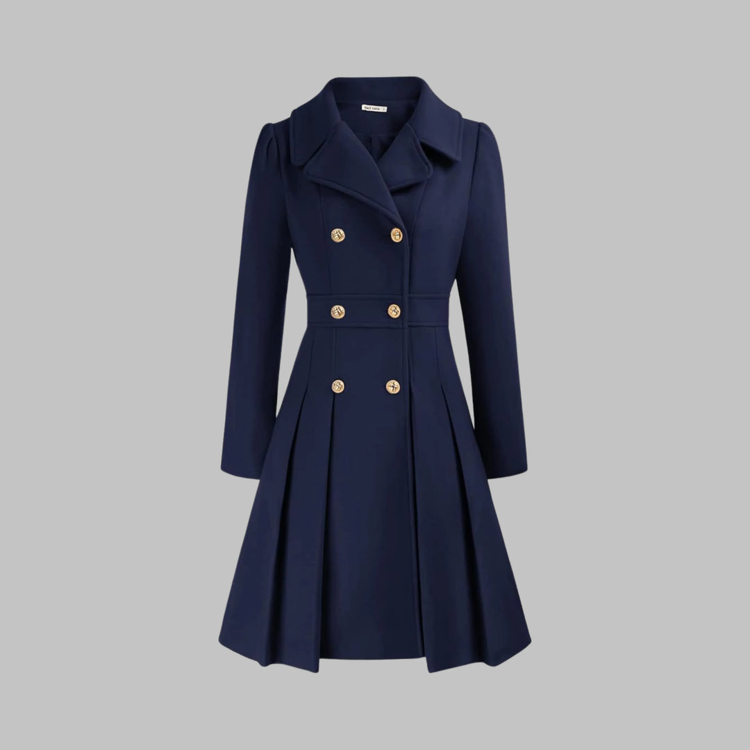 Women's double-breasted notch lapel knee winter wool coat with pleated skirt