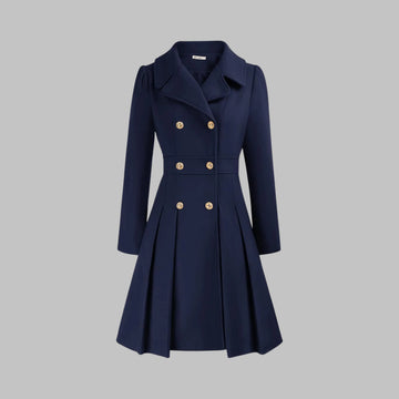 Women's double-breasted notch lapel knee winter wool coat with pleated skirt