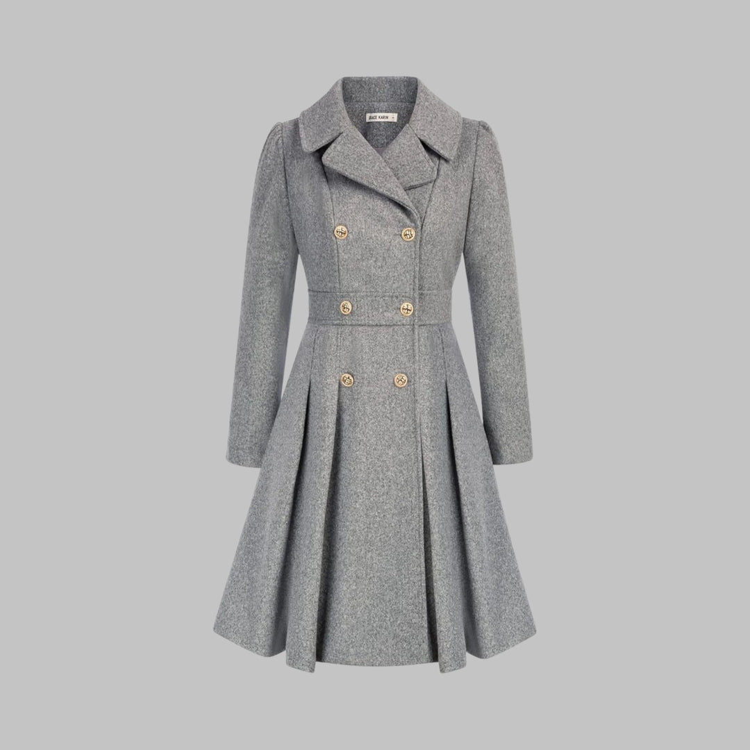 Women's double-breasted notch lapel knee winter wool coat with pleated skirt