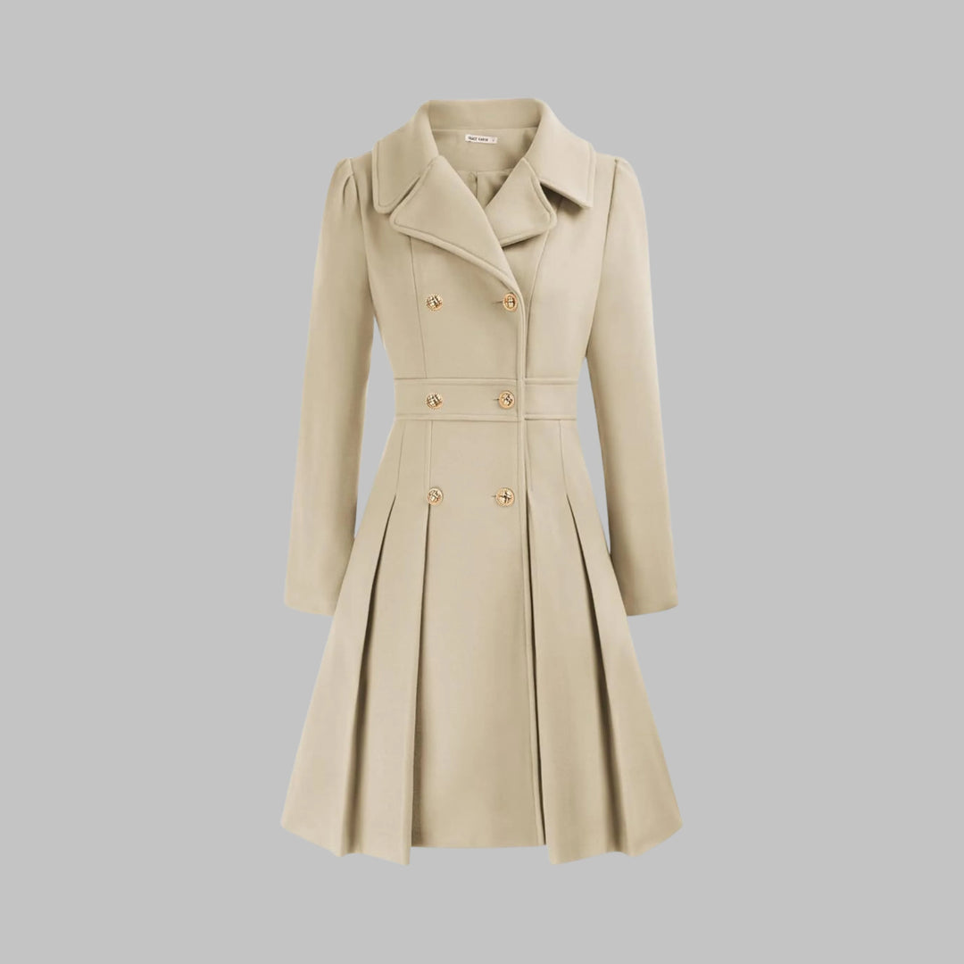 Women's double-breasted notch lapel knee winter wool coat with pleated skirt