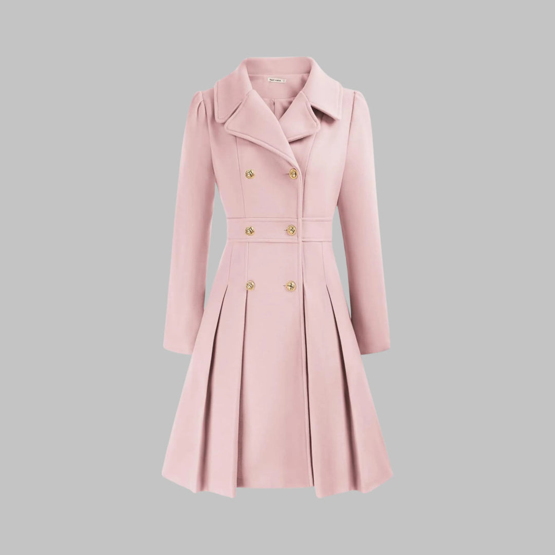 Women's double-breasted notch lapel knee winter wool coat with pleated skirt