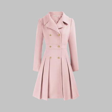 Women's double-breasted notch lapel knee winter wool coat with pleated skirt