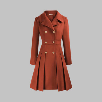 Women's double-breasted notch lapel knee winter wool coat with pleated skirt