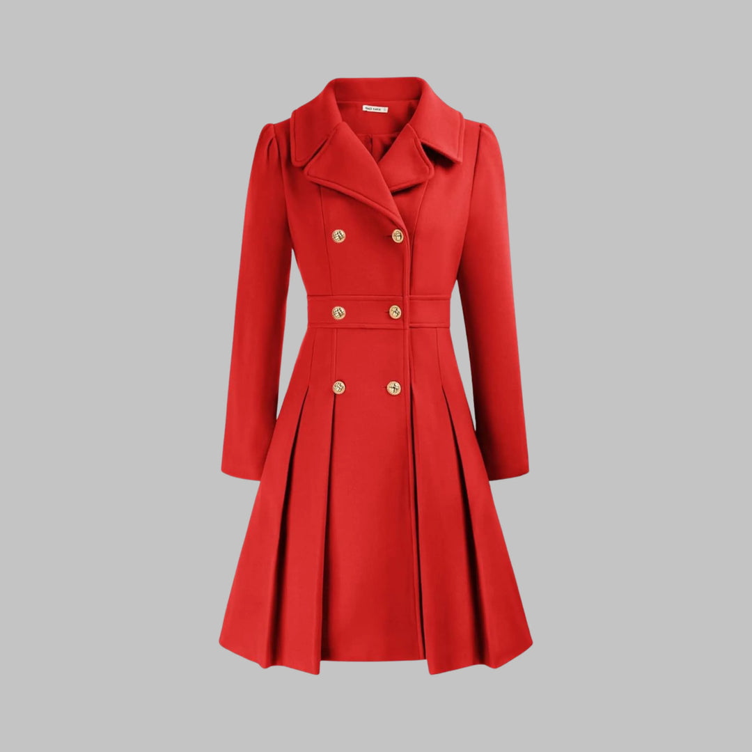 Women's double-breasted notch lapel knee winter wool coat with pleated skirt