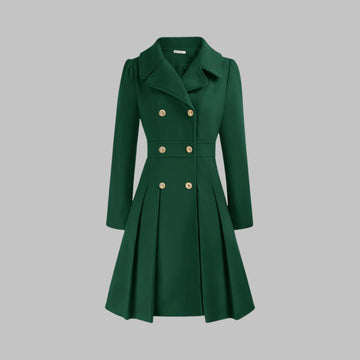 Women's double-breasted notch lapel knee winter wool coat with pleated skirt