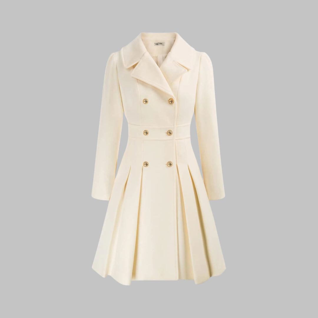 Women's double-breasted notch lapel knee winter wool coat with pleated skirt