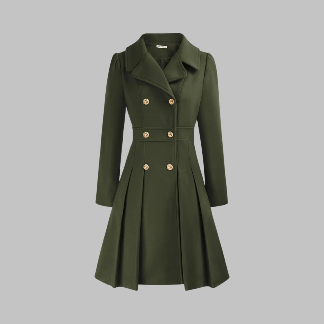 Women's double-breasted notch lapel knee winter wool coat with pleated skirt