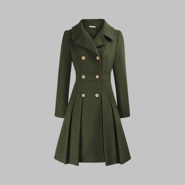 Women's double-breasted notch lapel knee winter wool coat with pleated skirt