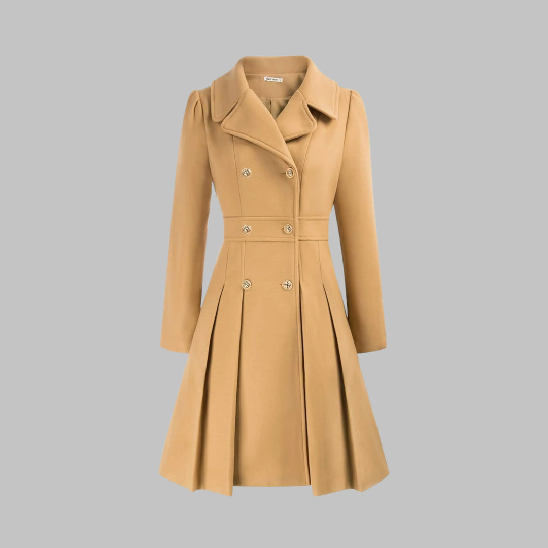 Women's double-breasted notch lapel knee winter wool coat with pleated skirt