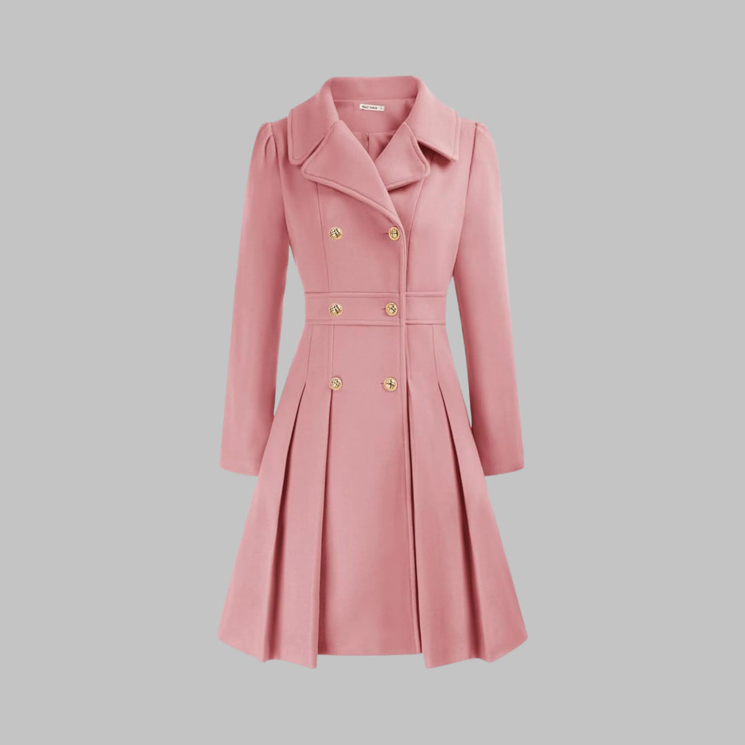 Women's double-breasted notch lapel knee winter wool coat with pleated skirt