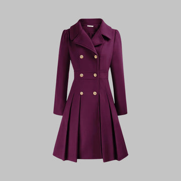 Women's double-breasted notch lapel knee winter wool coat with pleated skirt