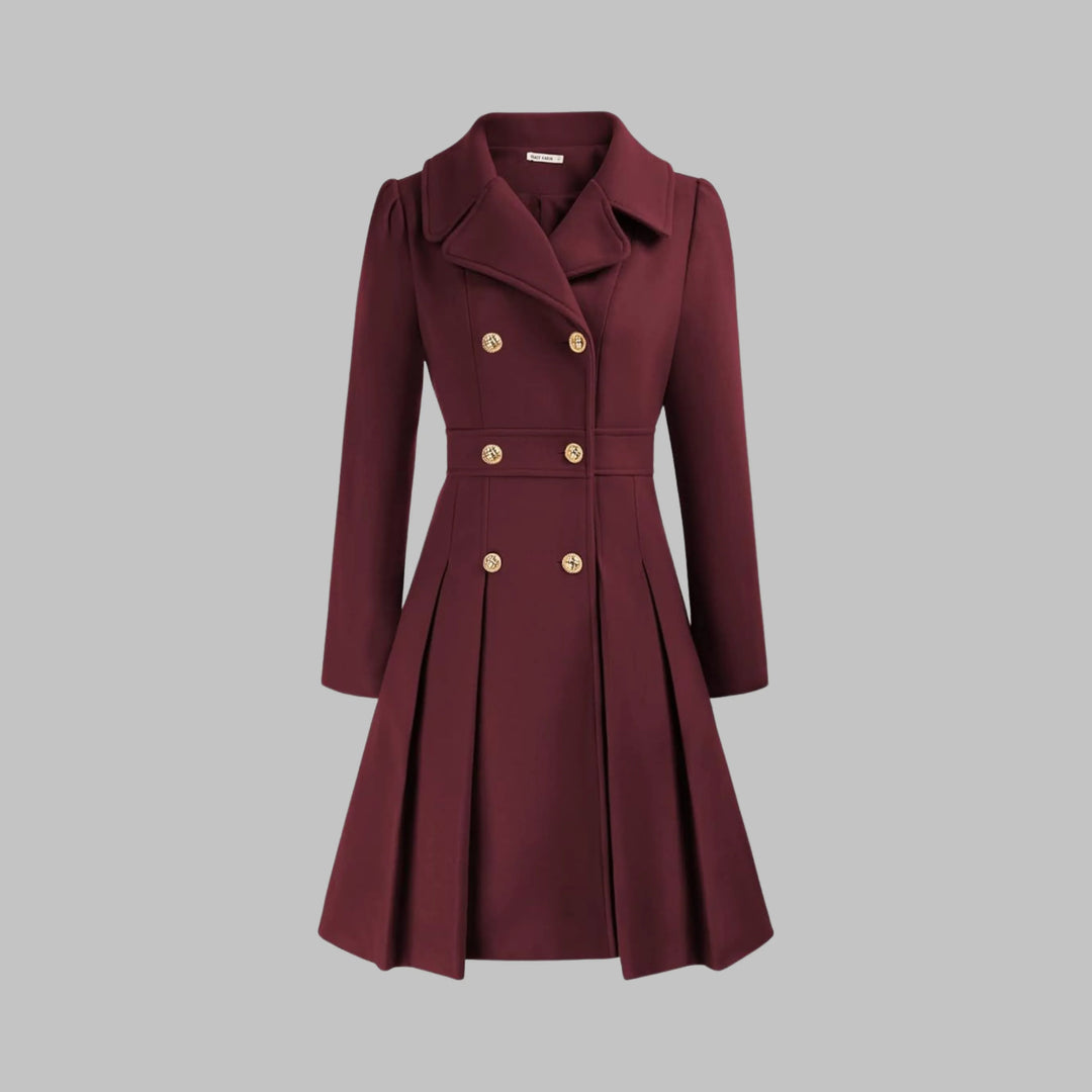 Women's double-breasted notch lapel knee winter wool coat with pleated skirt
