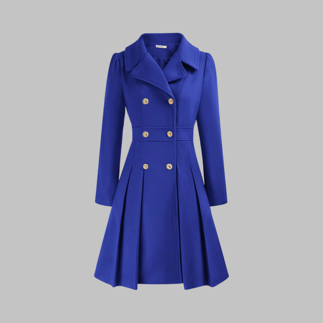 Women's double-breasted notch lapel knee winter wool coat with pleated skirt