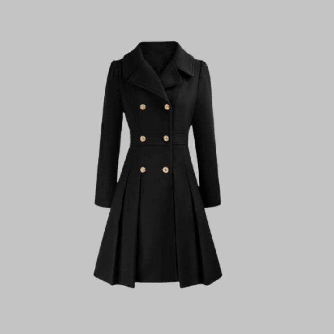 Women's double-breasted notch lapel knee winter wool coat with pleated skirt