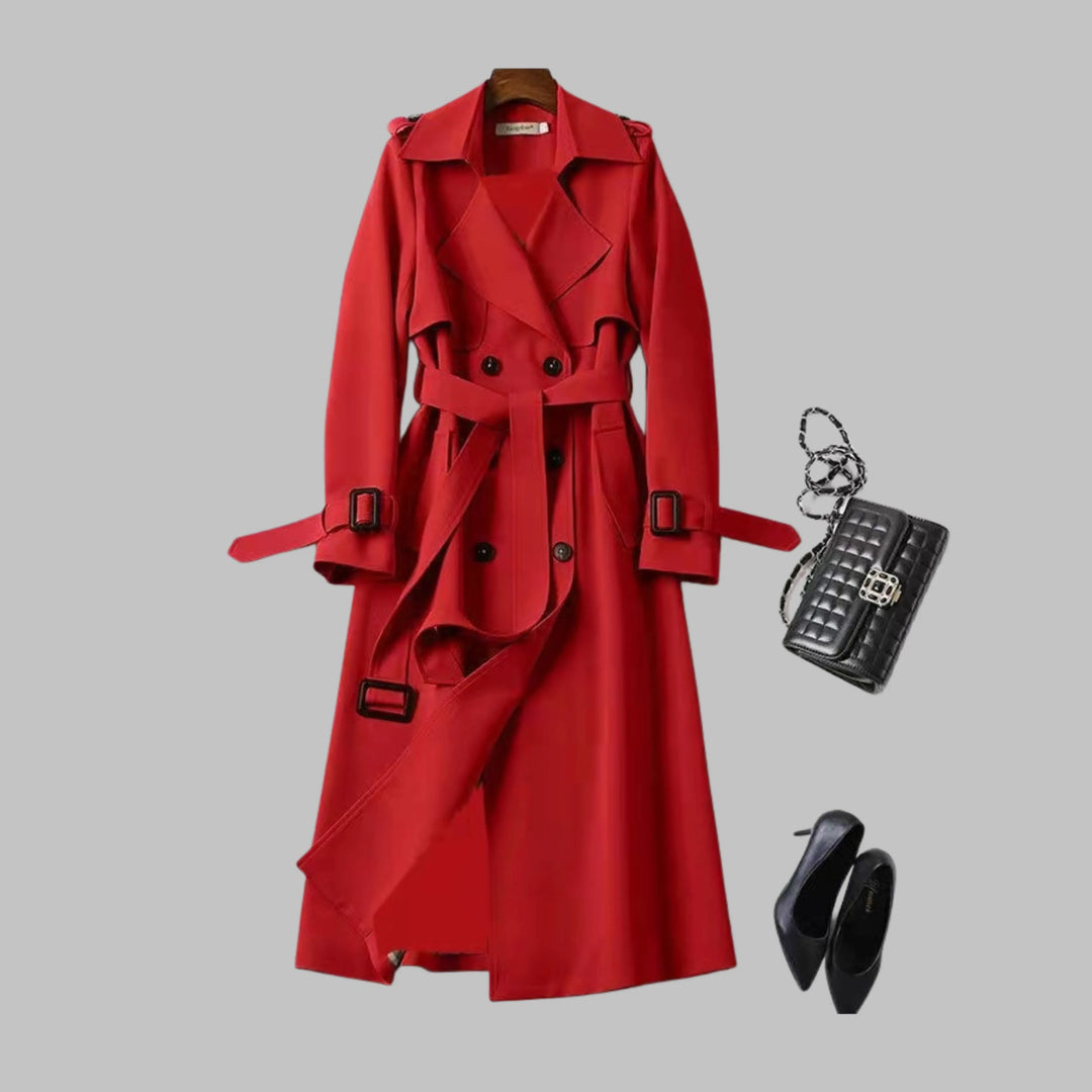 Women's double-breasted notch lapel midi winter trench coat