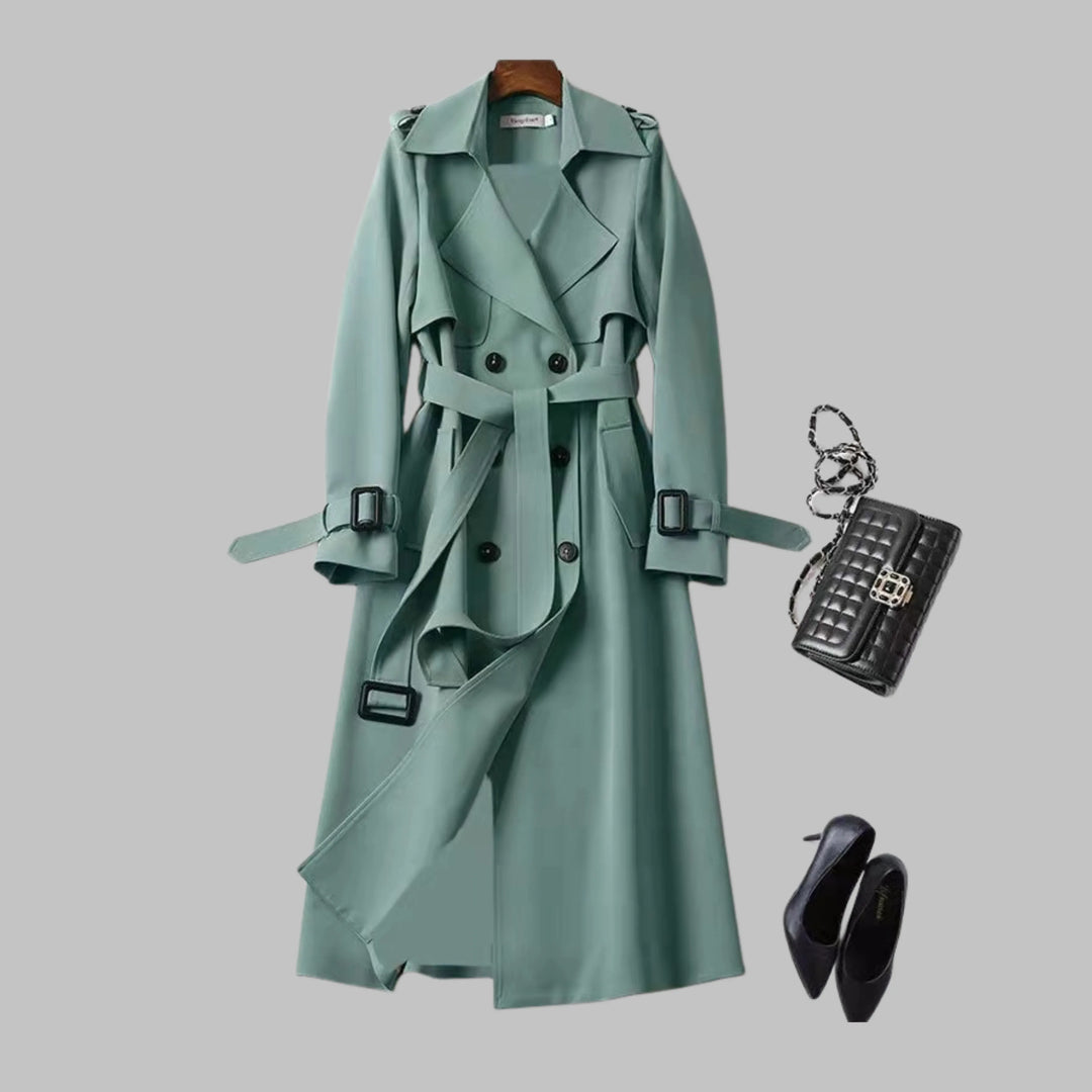 Women's double-breasted notch lapel midi winter trench coat
