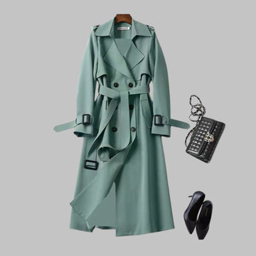 Women's double-breasted notch lapel midi winter trench coat
