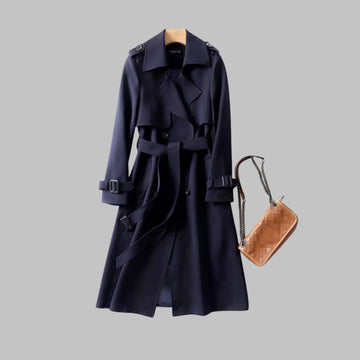 Women's double-breasted notch lapel midi winter trench coat
