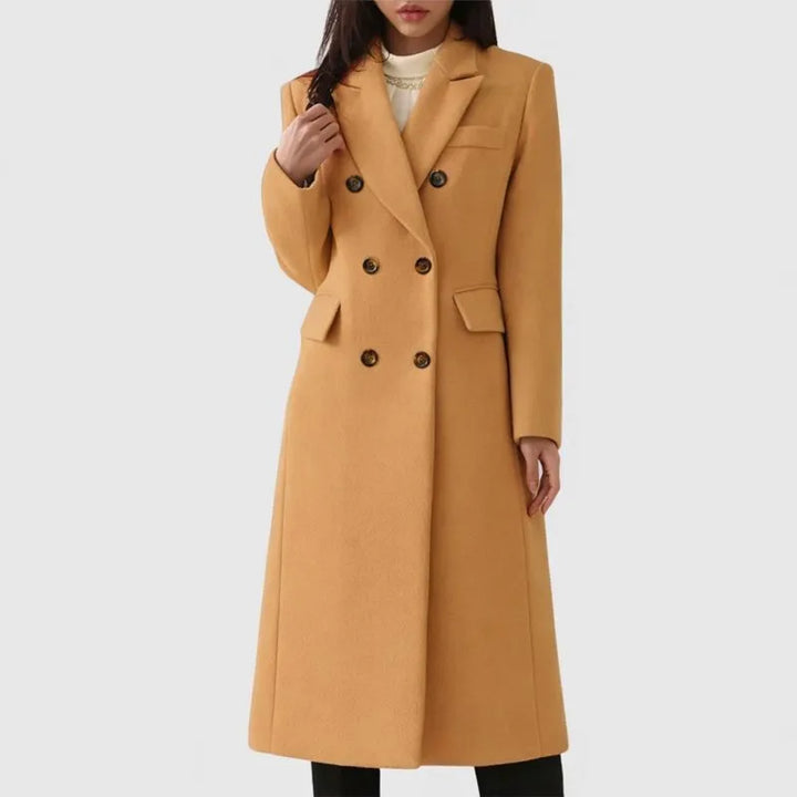 Women's double-breasted notch lapel winter wool coat with button front