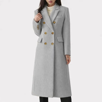 Women's double-breasted notch lapel winter wool coat with button front