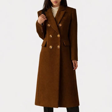 Women's double-breasted notch lapel winter wool coat with button front