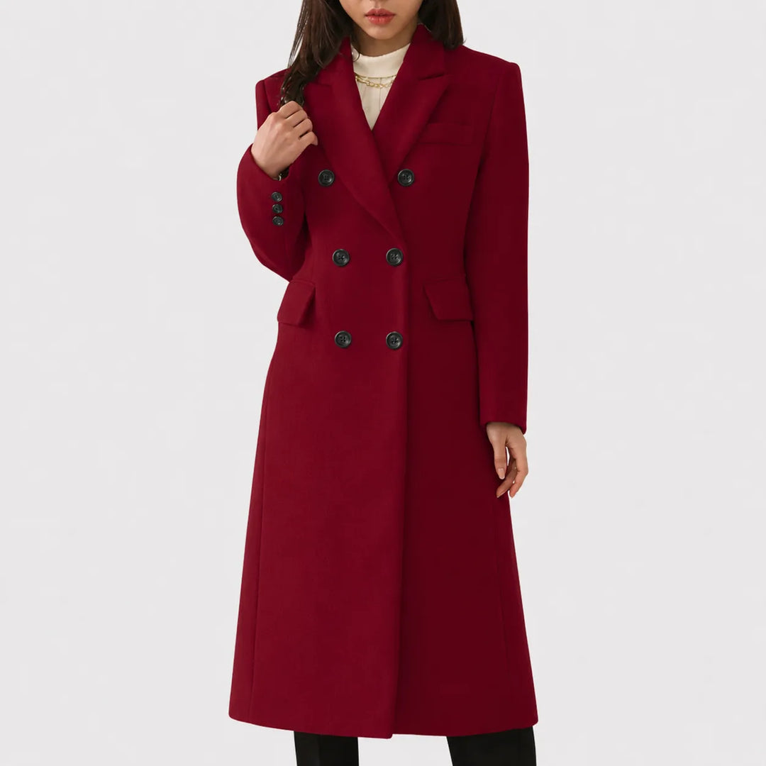 Women's double-breasted notch lapel winter wool coat with button front