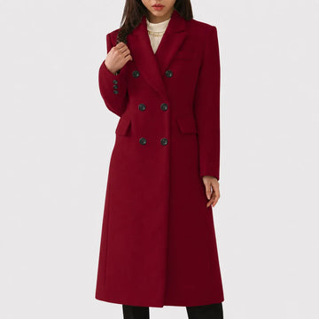 Women's double-breasted notch lapel winter wool coat with button front