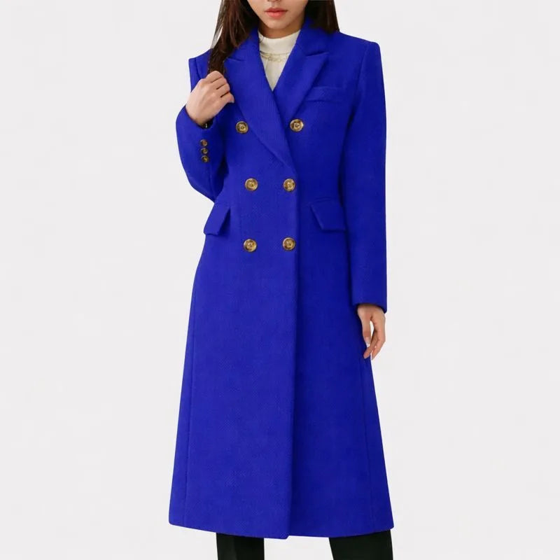 Women's double-breasted notch lapel winter wool coat with button front